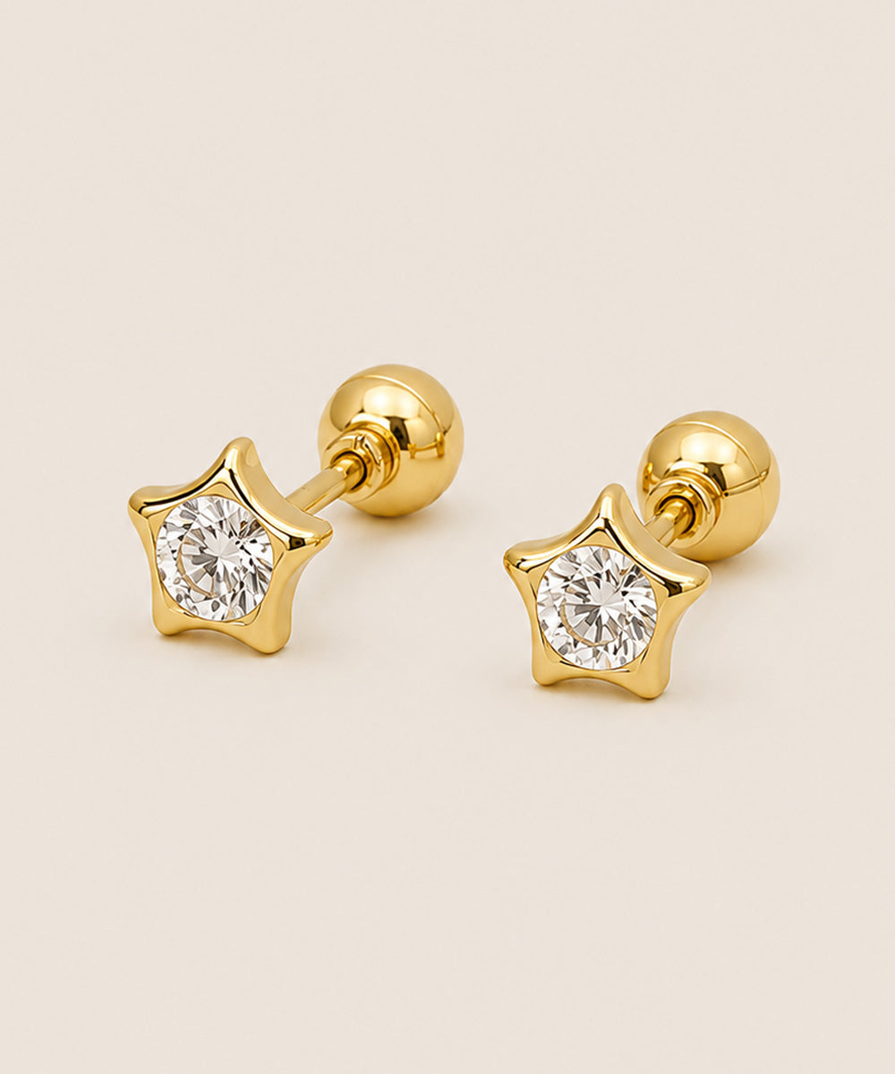 ARETES ABRIDORES ESTRELLA ZIRCÓN REVERSIBLE 18K