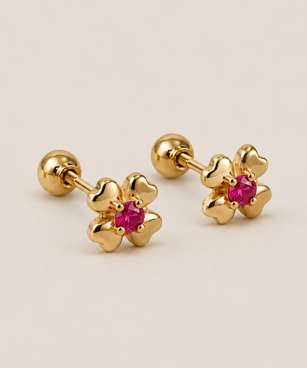 ARETES ABRIDORES FLOR RUBÍ REVERSIBLE 18K