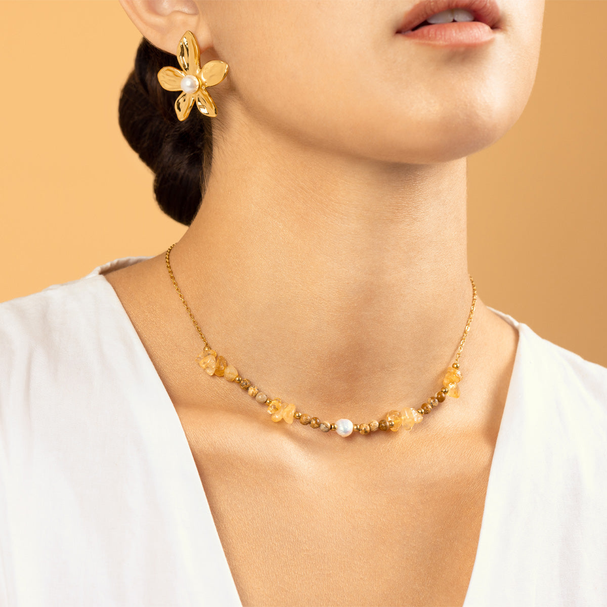 COLLAR CITRINOS Y JASPE MADERA
