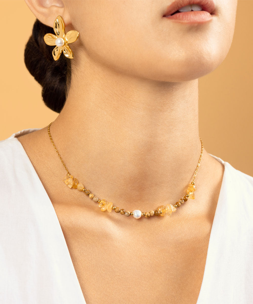 COLLAR CITRINOS Y JASPE MADERA