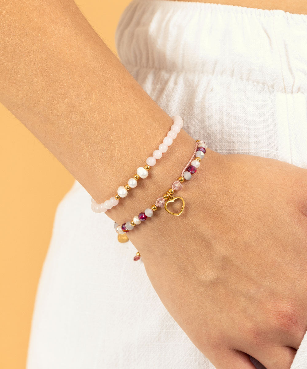 Pulsera Corazón Princess Rosa | acero inoxidable | baño de oro rosa 18k | Mellany Joyas