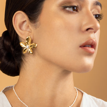 ARETES FLOR PERLA WATERPROOF