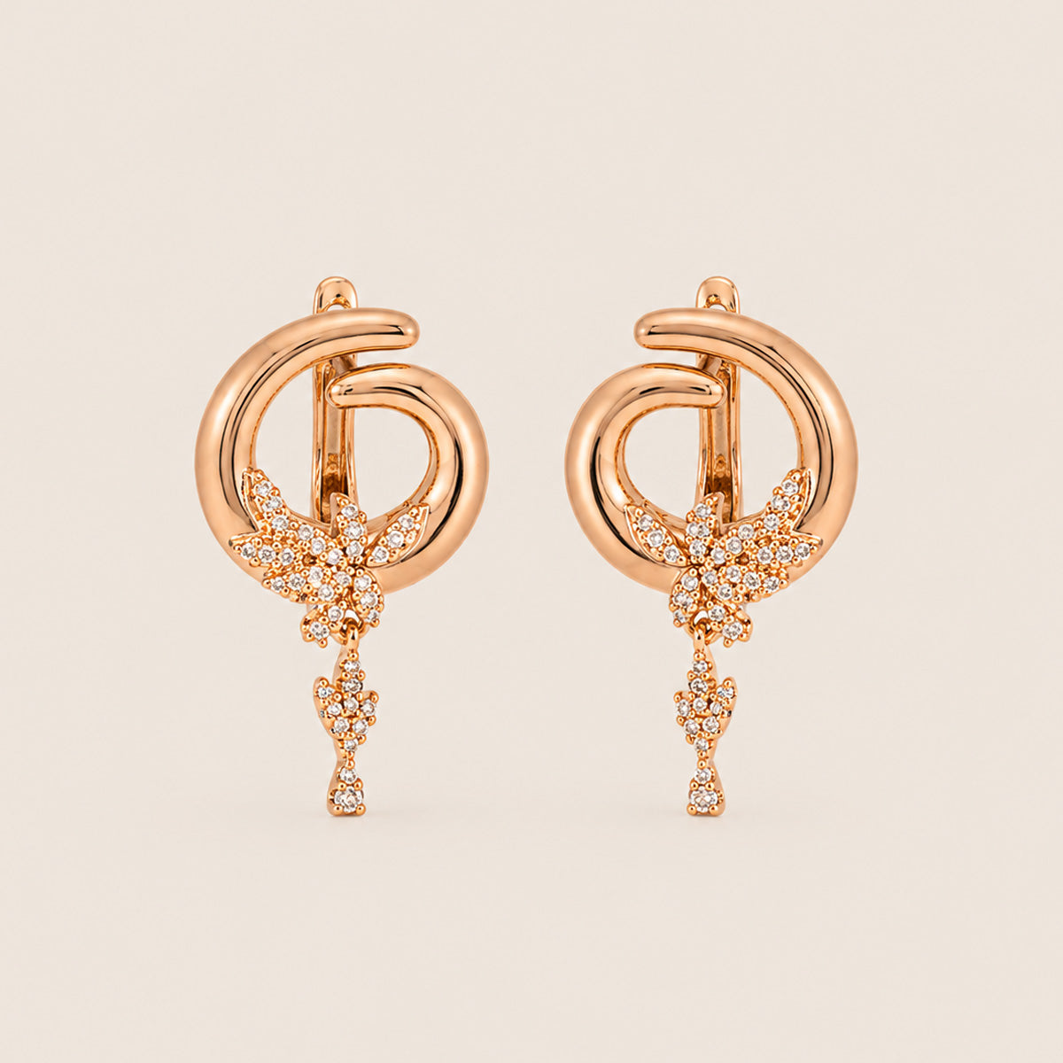 ARETES HOJAS COLGANTES ROSÉ