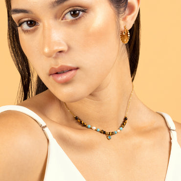 COLLAR OJO DE TIGRE Y PERLAS