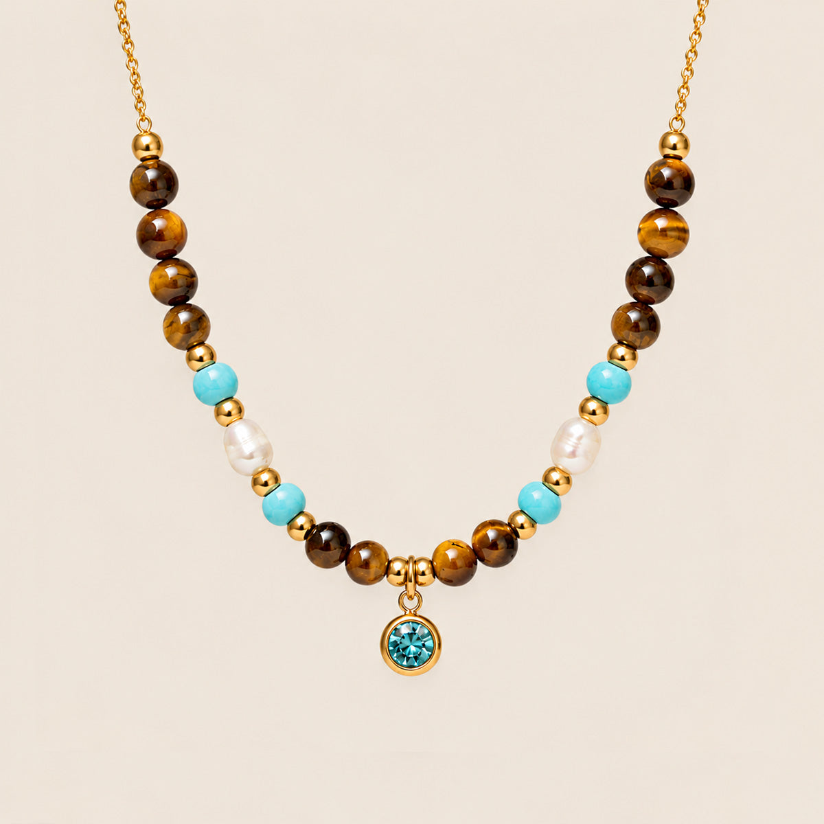 COLLAR OJO DE TIGRE Y PERLAS