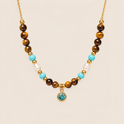 COLLAR OJO DE TIGRE Y PERLAS
