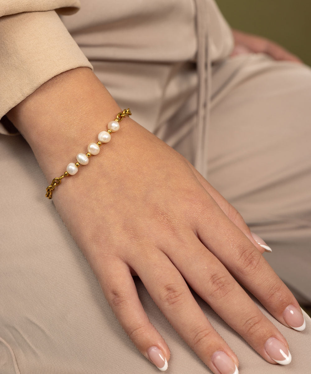 Pulsera Perlas de Río Chunky | acero inoxidable | piedra natural | Mellany Joyas