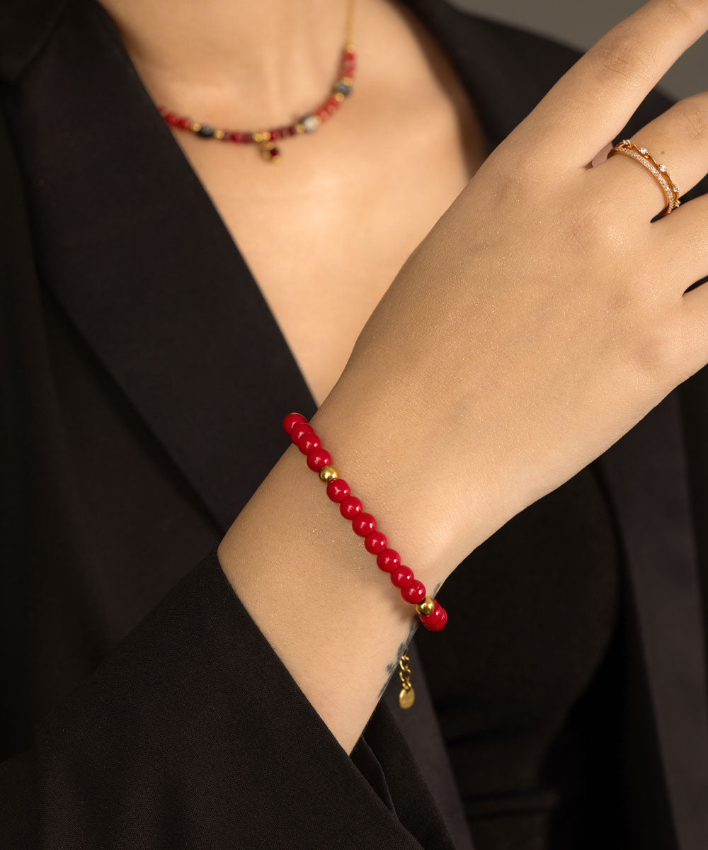 Pulsera Coral | acero inoxidable | piedra natural | Mellany Joyas