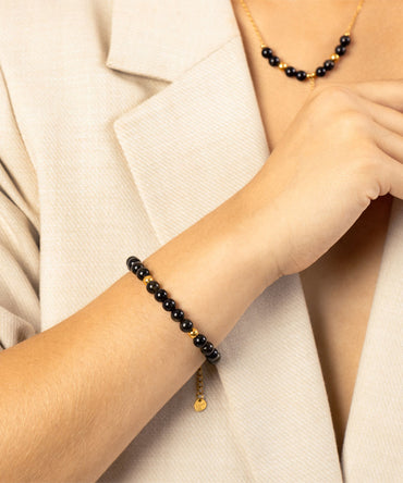 Pulsera Obsidiana | acero inoxidable | piedra natural | Mellany Joyas