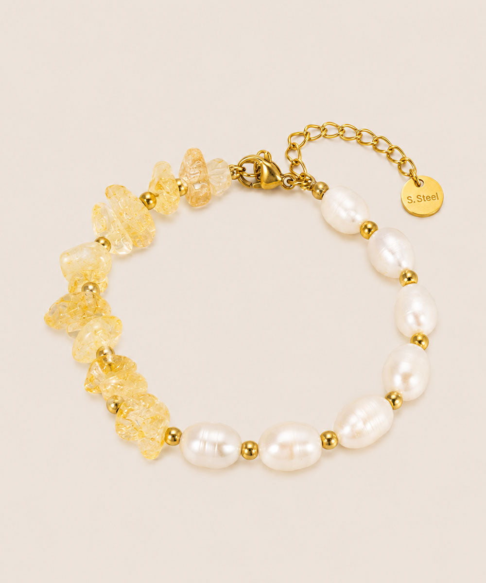 PULSERA CITRINO Y PERLAS DE RÍO