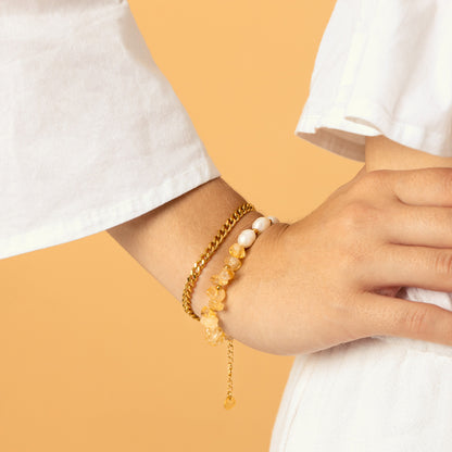 PULSERA CITRINO Y PERLAS DE RÍO