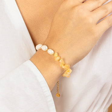 PULSERA CITRINO Y PERLAS DE RÍO