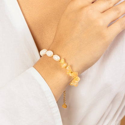 PULSERA CITRINO Y PERLAS DE RÍO